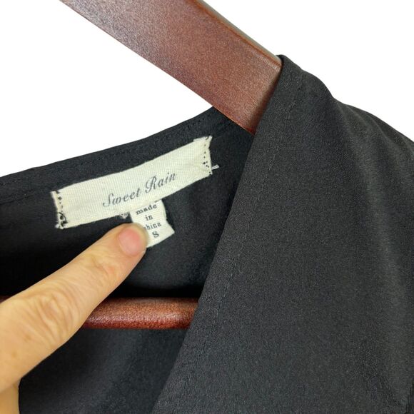 Sweet Rain Black Romper Zipper Pockets Women's Small Ruffle front - Picture 5 of 5